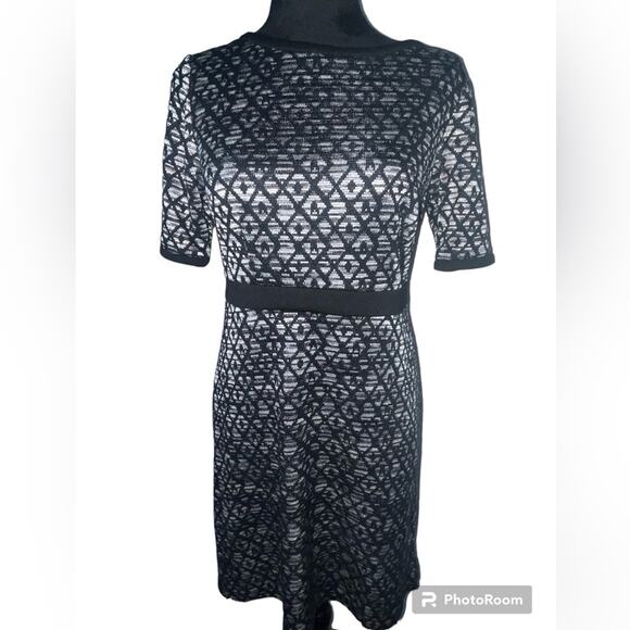 Donna Morgan Size 6 Metallic Shades of Gray Blue and Black Abstract Dress - Picture 1 of 9